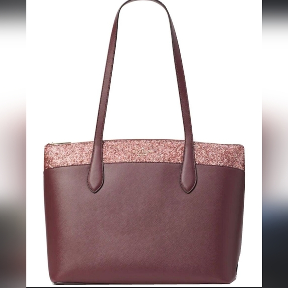 kate spade Handbags - Kate Spade Flash Glitter Large Tote in Cherrywood, Saffiano Leather, EUC